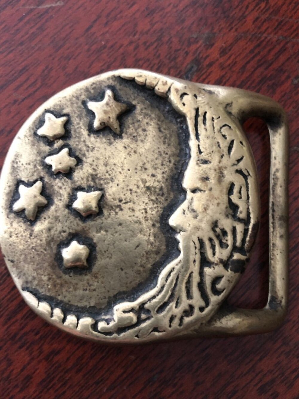 Hippie Moon & Stars Belt Buckle Solid Brass Boho Vintage 70s